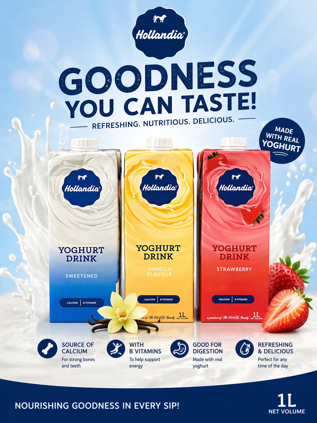 Hollandia plain sweetened yoghurt (1litre)
